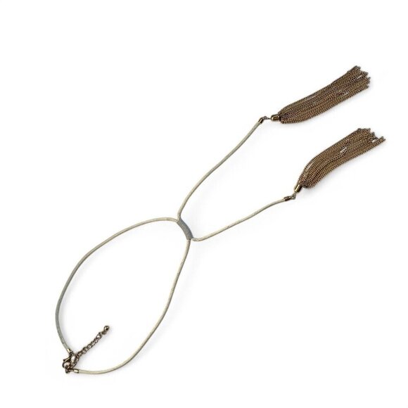 White Rope Gold-Tone Lariat Necklace Gold Tassel Chain Ends & Adjustable Closure - Picture 6 of 10